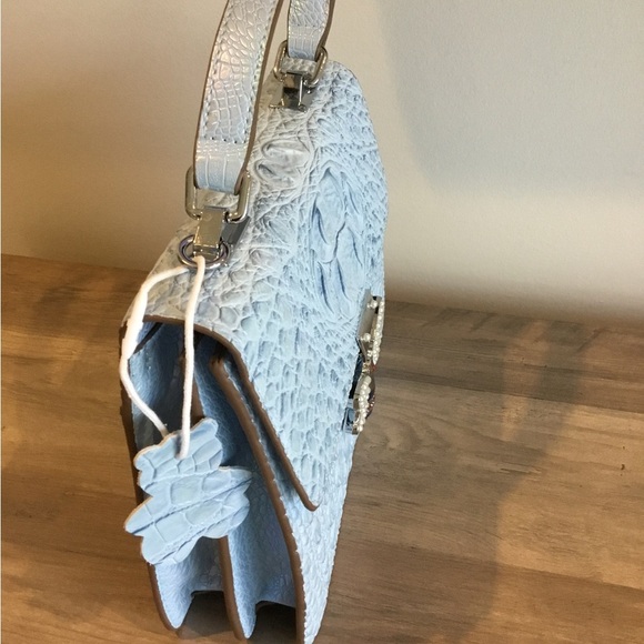 Movdari Holo Blue Crocodile Embossed Satchel Crossbody Handbag, Bee, Pearl, NWOT - Picture 5 of 11